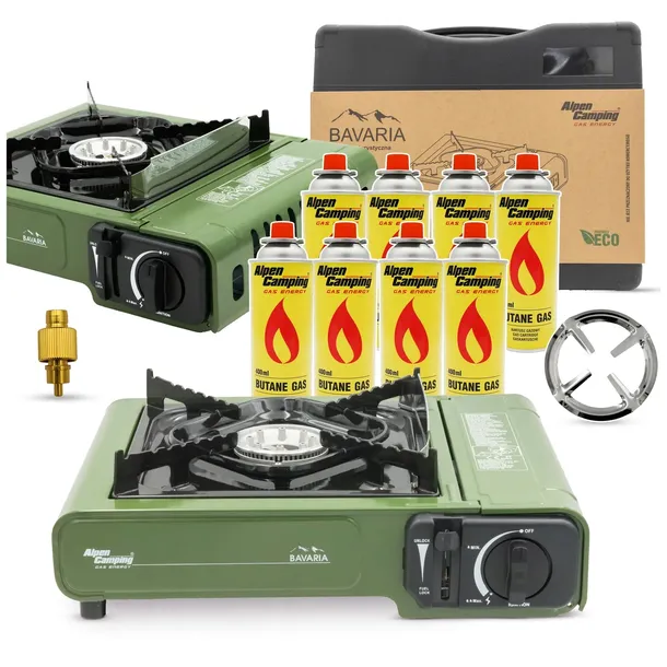 KUCHENKA TURYSTYCZNA GAZOWA PRZENOŚNA NAMIOT KARTUSZ GAZOWY GRILL + 8x GAZ