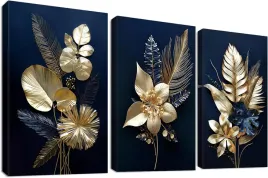 obraz-na-plotnie-botanical-kwiaty-bezowo-niebieski-stylowe-150x70-cm