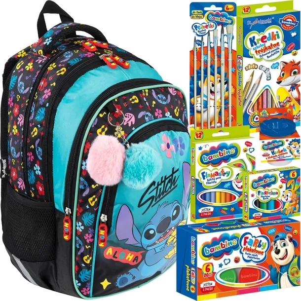 STITCH PLECAK SZKOLNY MŁODZIEŻOWY LILO&STITCH ALOHA WYPRAWKA SZKOLNA 6el.