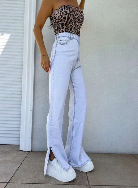 SPODNIE JEANSY BY ME MOM FIT FLARED LIGHT JENAS