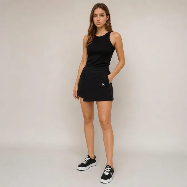 Calvin Klein spódnico-spodenki damskie czarne z wysokim stanem i logo rozmiar M/L | Idealne na lato!