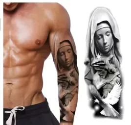 tatuaz-rekaw-maryja-jezus-religia-zmywalny-tymczasowy-wodny