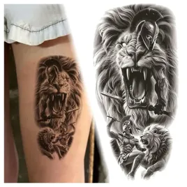 tatuaz-wojownik-rycerz-wsciekly-lew-zmywalny-tymczasowy-wodny