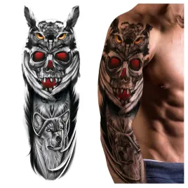 tatuaz-rekaw-sowa-czaszka-wilk-zmywalny-tymczasowy-wodny
