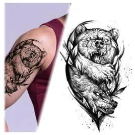 tatuaz-niedzwiedz-wilk-walka-zmywalny-tymczasowy-wodny