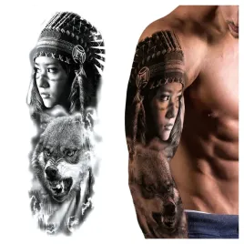 tatuaz-zmywalny-rekaw-wilk-wsciekly-indianka