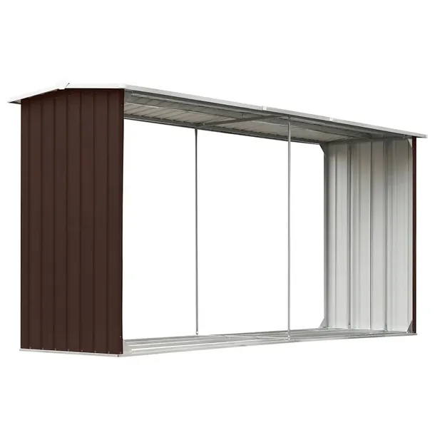 Wiata na drewno opałowe ze stalowymi wspornikami, 330x92x144/153 cm, brąz