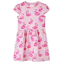 jasnorozowa-sukienka-dziecieca-116-z-nadrukiem-flamingow-i-drzew
