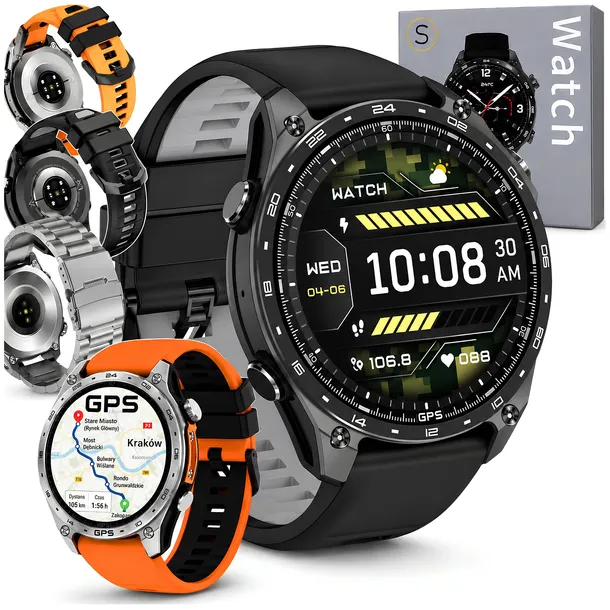 Smartwatch Męski GPS Mapy Offline AMOLED Rozmowy Bluetooth Menu PL Sport
