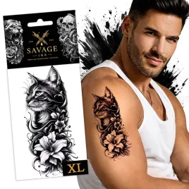 tatuaz-zmywalny-tymczasowy-sztuczny-meski-damski-kot-kwiaty-duzy-xl