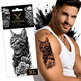 tatuaz-zmywalny-tymczasowy-sztuczny-meski-damski-kot-kwiaty-duzy-xl