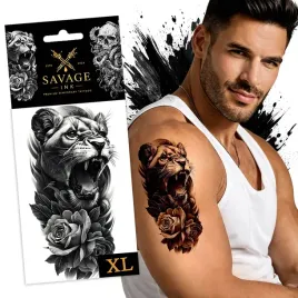 tatuaz-zmywalny-tymczasowy-sztuczny-meski-damski-lwica-kwiaty-duzy-xl