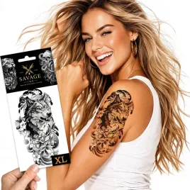 tatuaz-zmywalny-tymczasowy-sztuczny-meski-damski-wilk-kwiaty-duzy-xl