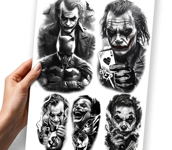 ZESTAW TATUAŻY TYMCZASOWYCH SZTUCZNYCH DLA KOBIETY MĘŻCZYZNY JOCKER BATMAN