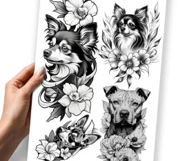zestaw-tatuazy-tymczasowych-dla-kobiety-mezczyzny-psy-pieski-kwiaty