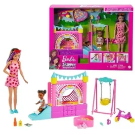 barbie-skipper-lalka-opiekunka-plac-zabaw-hustawka-zamek-dmuchany-rowerek