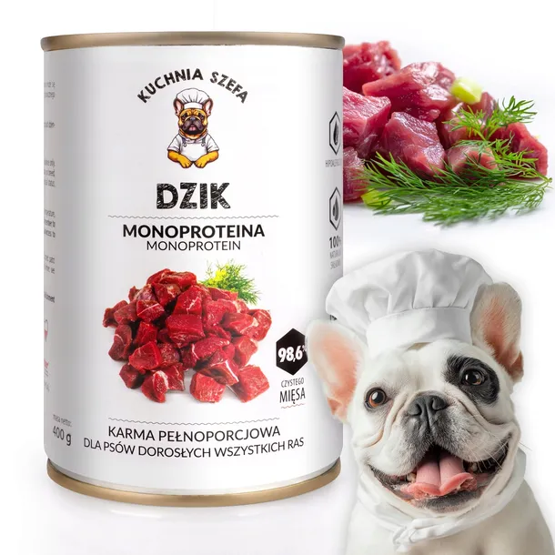 Mokra Karma dla Psa Dorosłego KUCHNIA SZEFA Monoproteinowa Puszka Dzik 400g