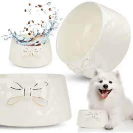 hocky-miska-ceramiczna-dla-psa-ze-zlota-kokardka-kremowa18x85cm