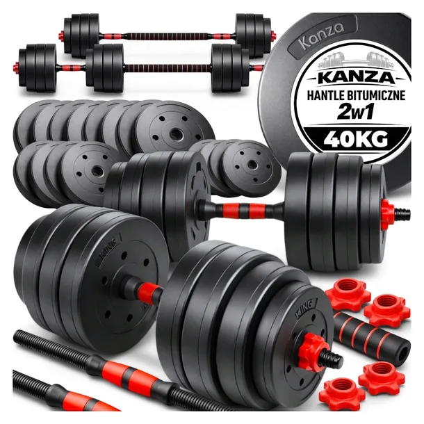2W1 HANTLE BITUMICZNE REGULOWANE 2x20 KG SZTANGA ZESTAW HANTLI GRYF 40 KG