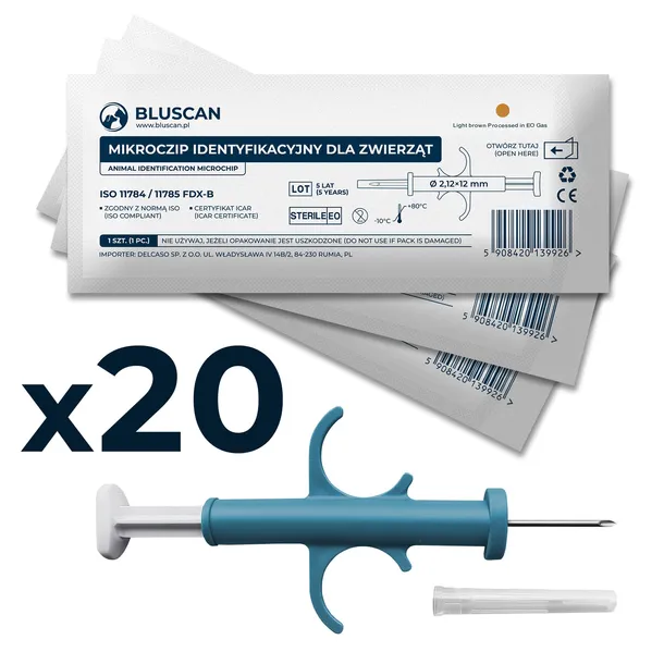 BLUSCAN Mikroczip 12mm (Microchip Chip Czip) RFID dla psa kota zwierząt x20