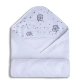 kapielowe-okrycie-niemowlece-100x100-biale-dmuchawce-recznik-z-kapturkiem