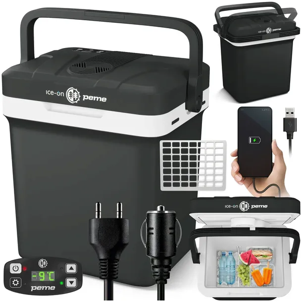 LODÓWKA TURYSTYCZNA Ice-On 27 SAMOCHODOWA Funkcja Grzania 12v 230v USB PEME