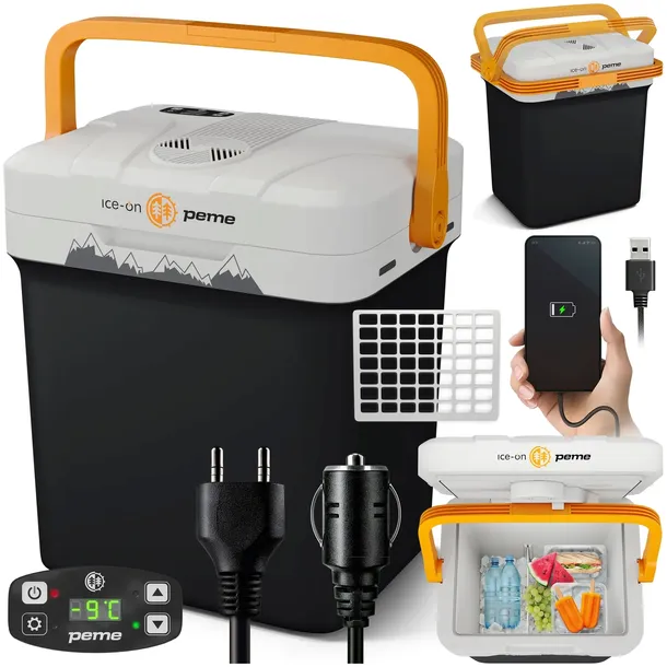 LODÓWKA TURYSTYCZNA Ice-On 27 SAMOCHODOWA Funkcja Grzania 12v 230v USB PEME