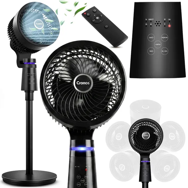 WENTYLATOR WIATRAK STOJĄCY PODŁOGOWY CICHY 3 TRYBY 40W GŁOWICA 3D LAMPKA