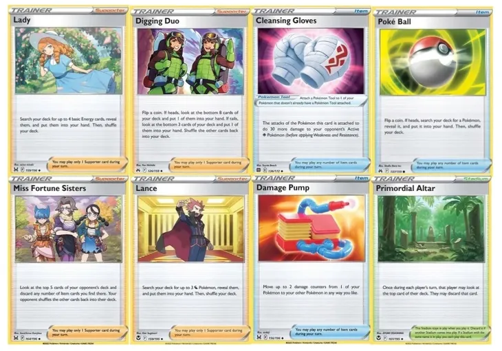 ZESTAW 8 ORYGINALNYCH KART POKEMON-8 X TRENER-SUPPORTER, ITEM, STADIUM