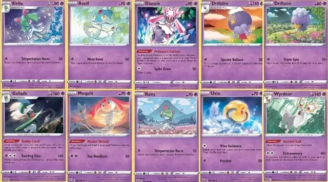 10 ORYGINALNYCH KART POKEMON TCG - TYP PSYCHCZNY - PSYCHIC