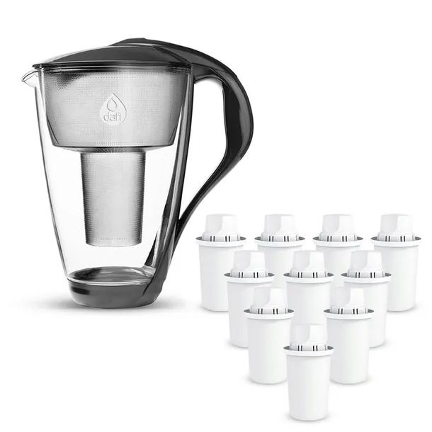 ZESTAW szklany dzbanek Dafi CRYSTAL LED 2 l czarny + 10 wkładów Classic