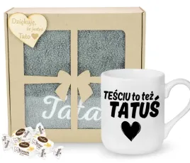zestaw-prezentowy-na-dzien-ojca-recznik-kubek-tesciu-to-tez-tatus-wzory