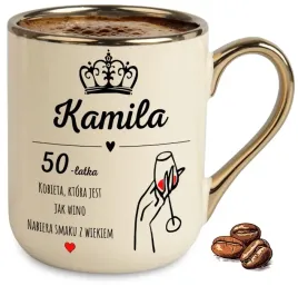 kubek-bezowy-elegant-na-50-tke-kobieta-jak-wino-wlasne-imie-wzory