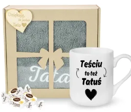 zestaw-prezentowy-na-dzien-ojca-recznik-kubek-tesciu-to-tez-tatus-wzory