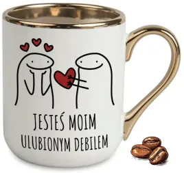 kubek-elegant-bialo-zloty-na-prezent-jestes-moim-ulubionym-debilem-wzory