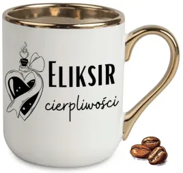 kubek-elegant-bialo-zloty-na-prezent-eliksir-cierpliwosci-smieszne-wzory