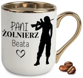 kubek-elegant-bialo-zloty-na-prezent-dla-pani-zolnierz-imie