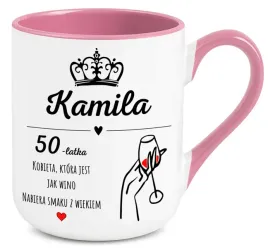 kubek-rozowy-elegant-na-prezent-dla-50-latki-ktora-jest-jak-wino-imie