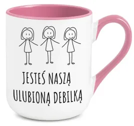 kubek-rozowy-elegant-na-prezent-jestes-nasza-ulubiona-debilka-wzory