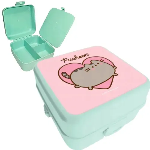 śniadaniówka szkolna na śniadanie kot pusheen miętowa z przegródkami