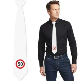 krawat-50-urodziny-traffic-birthday-bialy-43-cm