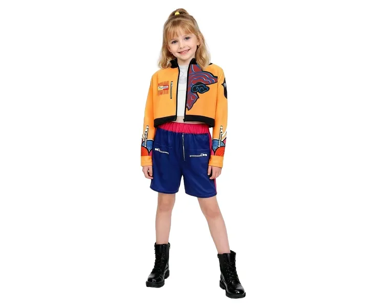 STRÓJ KOSTIUM K-POP PIOSENKARKA SPODENKI + TOP + KURTKA PRZEBRANIE 130/140
