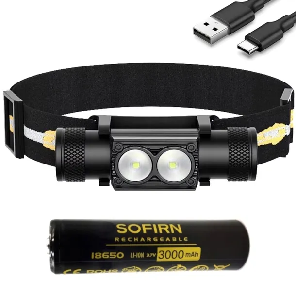 LATARKA H25S SOFIRN CZOŁOWA IP67 2x LED światło białe 1200lm aku18650 USB-C