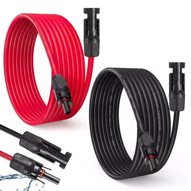 PRZEDŁUŻACZ SOLARNY 15M KOMPLET kabel 4mm2 wtyk-gniazdo czarny + czerwony