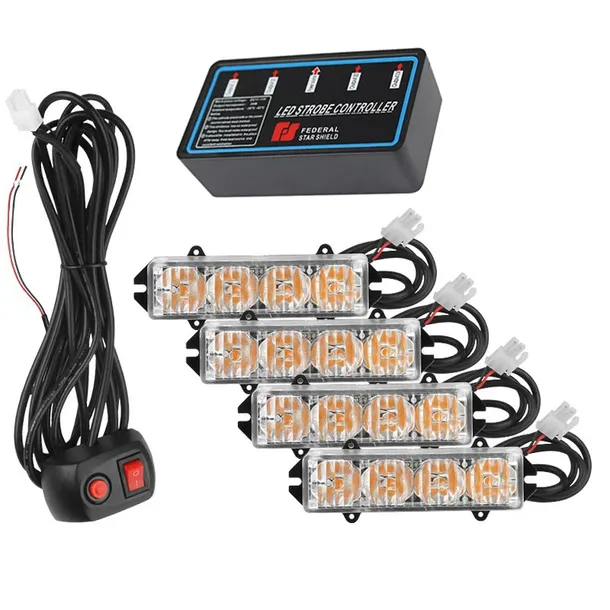 Zestaw lamp LED stroboskopowych 4szt 12V 24V kontroler do samochodu auta