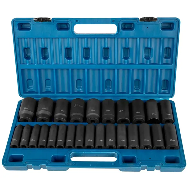 Zestaw nasadek udarowych 1/2'' 26el głębokie 10-36 mm, w kasecie