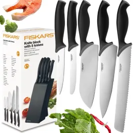 fiskars-zestaw-komplet-5-nozy-noz-szefa-czarny-blok-drewno-ostre-stal-ostry
