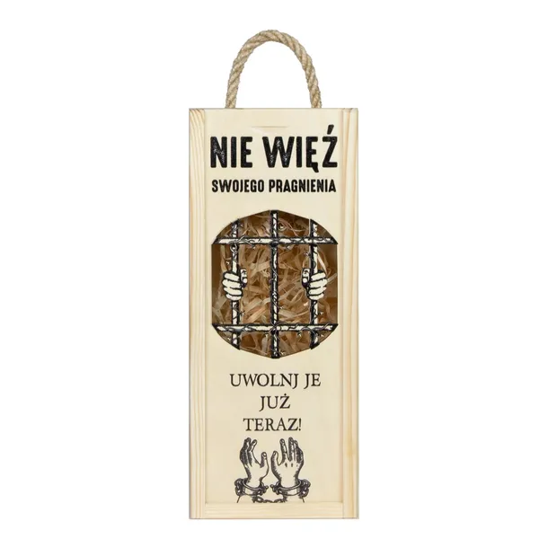 Skrzynka drewniana na butelkę fala 0,5l NIE WIĘŹ PRAGNIENIA na prezent