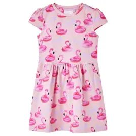 jasnorozowa-sukienka-dziecieca-116-z-nadrukiem-flamingow-i-drzew