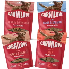 carnilove-jerky-4x100g-mix-smakow-indyk-jelen-jagnie-losos-wolowina-krolik